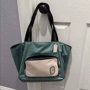 Coach Green and Cream Tote Bag